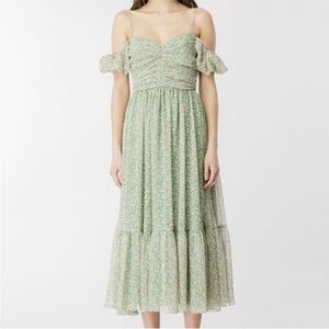 Bardot Floral Green Off-Shoulder Dress
